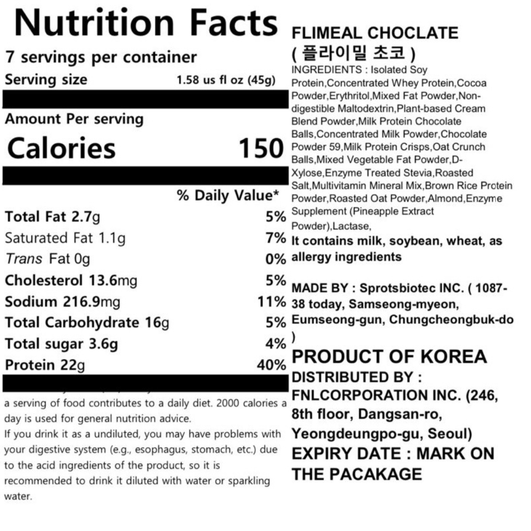 FULLight Flimeal Korean Protein Shake and Diet Meal Replacement, Pack of 7 Portable Sized Pouches