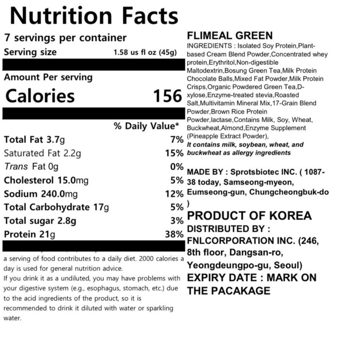 FULLight Flimeal Korean Protein Shake and Diet Meal Replacement, Pack of 7 Portable Sized Pouches