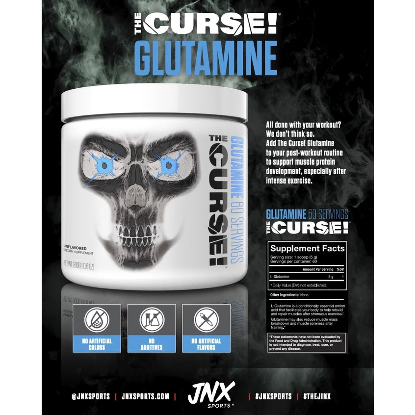 JNX SPORTS, The Curse! Glutamine, L-Glutamine Powder 5g - Support Muscle Recovery, Post Workout, 60 Servings, Unflavored